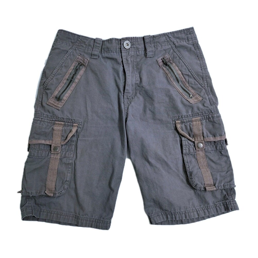 Guess Cargo Shorts Mens 32 Y2K 90s Utility Pockets Work Trail Gray Zipper Long